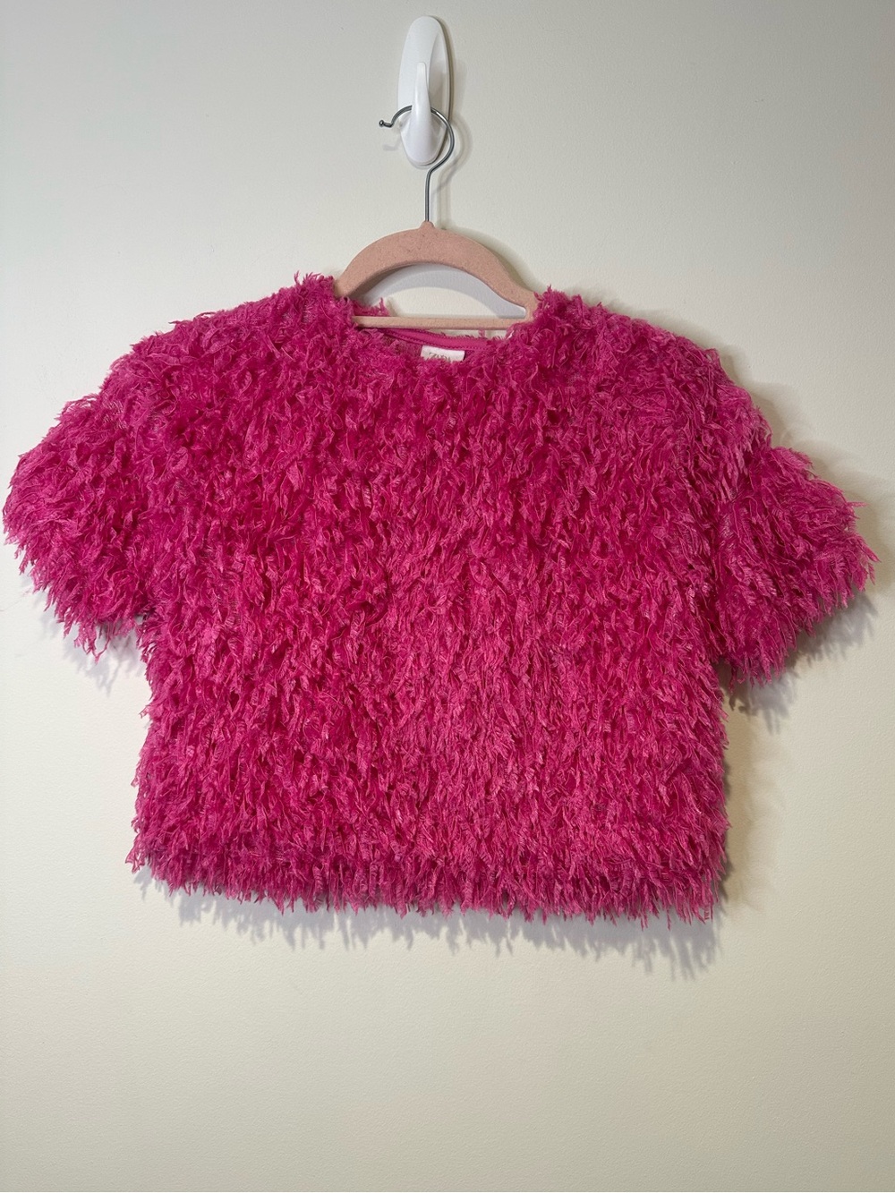 zara pink fluffy crop top size 8